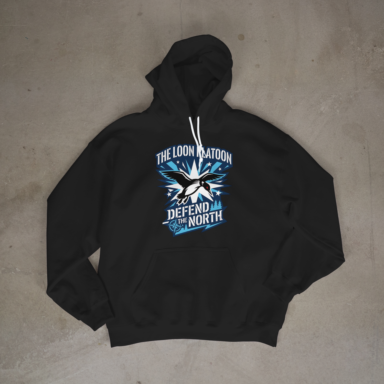 black hoodie "The Loon Platoon Defend the North”
